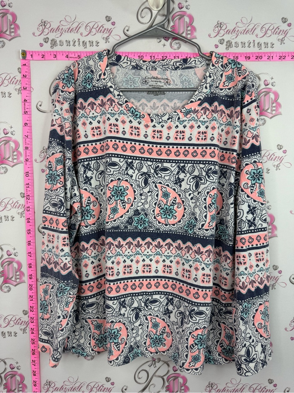 croft & barrow shirt neon orange Pink, Navy & Teal Paisley Long Sleeve Top